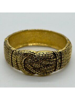 Vintage Gold -tone Chunky Bracelet Textured Knot Hinged Cuff Statement Bracelet
